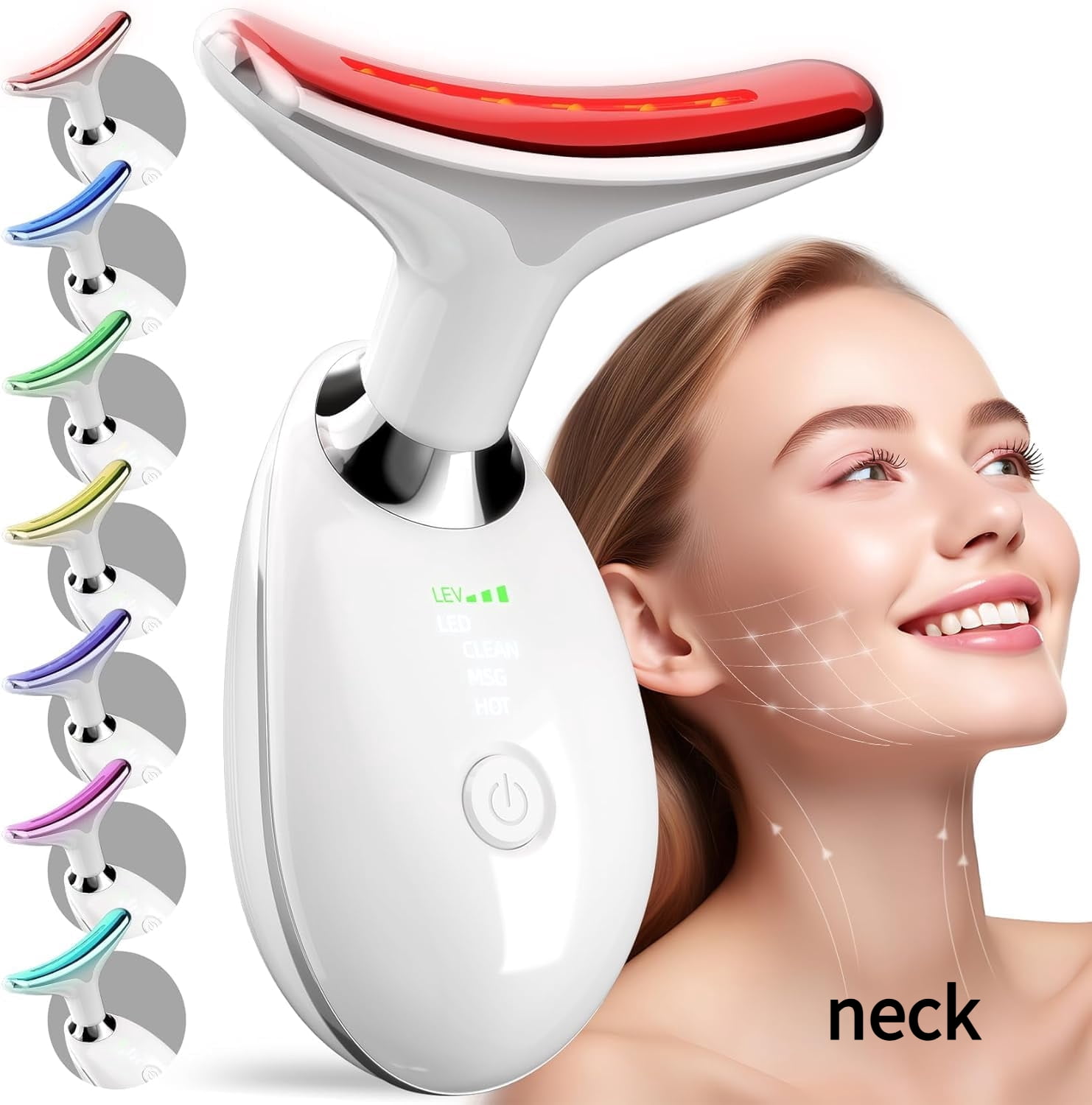 Red Light Therapy Massager for Face and Neck, 7-Color LED Neck & Face Rejuvenator, Multifunctional Facial Skincare Tools with Vibration