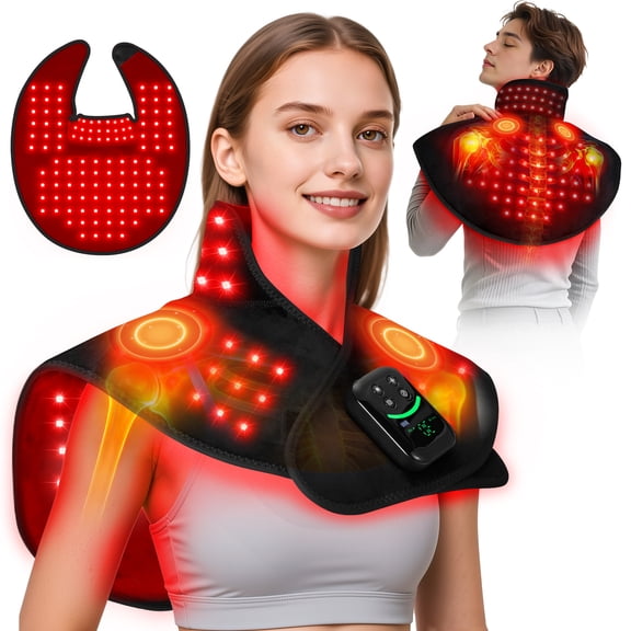 Red Light Therapy for Neck Shoulder with Heat & Massage, 5000mAh Controller Infrared Light Pad with 118 LEDs, Timer & Pulse Modes, Portable Design for Upper Back, Shoulder, Neck, Last 175-190mins