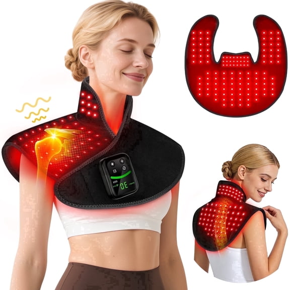 Neck Shoulder Red Light Therapy Pad, 118 Infrared LEDs 5000mAh Controller Heat Vibration Massage Timer Pulse Modes