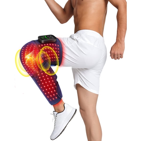 Red Light Therapy Pad for Knee and Calf with Heat & Massage, 5000mAh Cord-Free Controller with 100 Red&Infrared Lights, Adjustable 3 Light Levels/3 Vibration/Pulse Mode/Timer for Knee Leg Arm