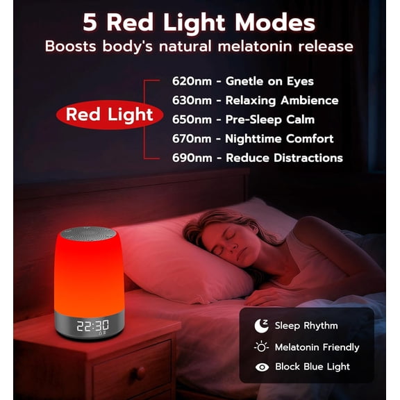 Red Light Therapy Sleep Device with White Noise Sound and Alarm Clock