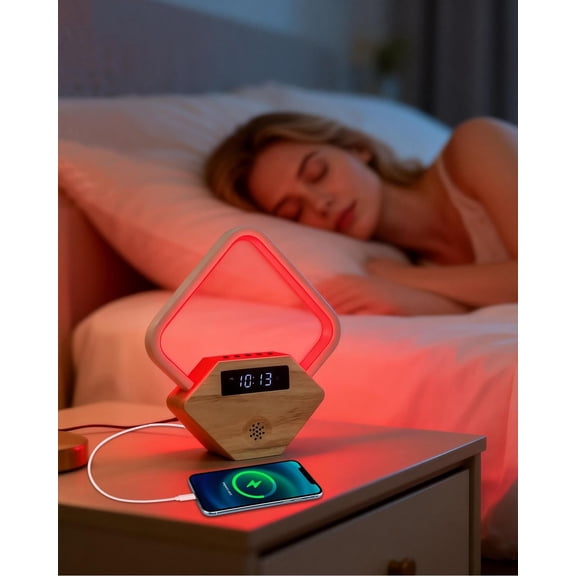 Red Light Therapy for Sleeping and Face 660nm Infrared with Sunrise Alarm Clock White Noise Machine 15 Soothing Sounds Sleep Aid 30/60/90min Timer 10 Alarm Ringtones USB C PD Phone Charger