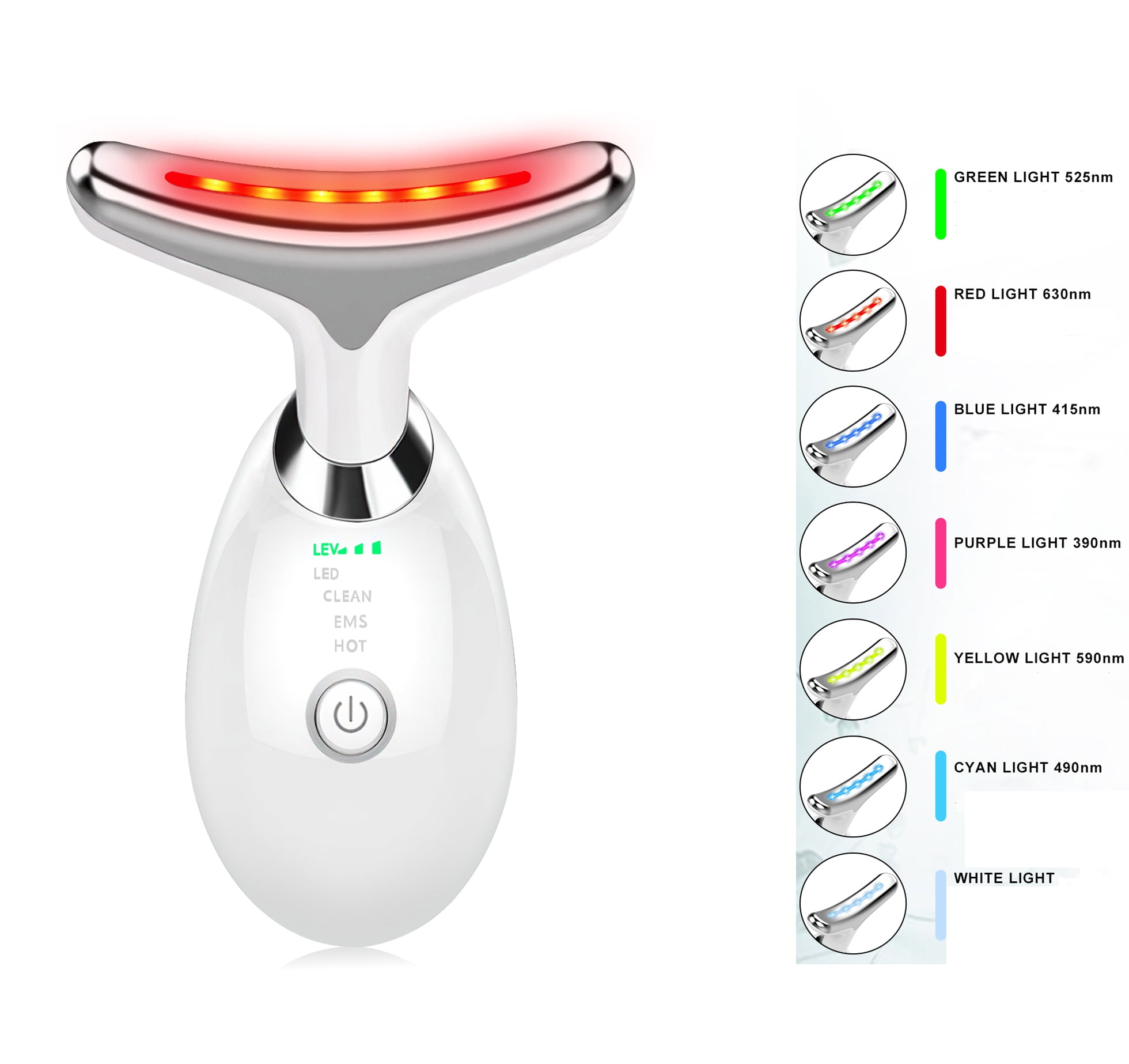 Red Light Therapy for Face, 7 Color LED Facial Light Therapy Wand for Skin Care at Home Blue Light Therapy Face Massager Tool for Face, Neck (White)