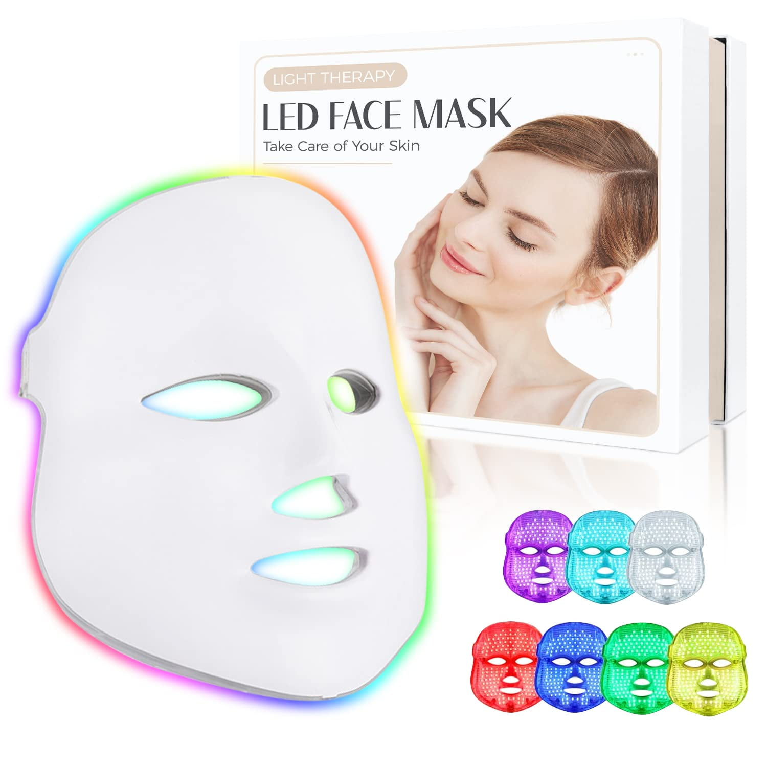 RedLightTherapyforFace, Led Face Mask Light Therapy 7 Colors LED Facial Mask at Home Skin