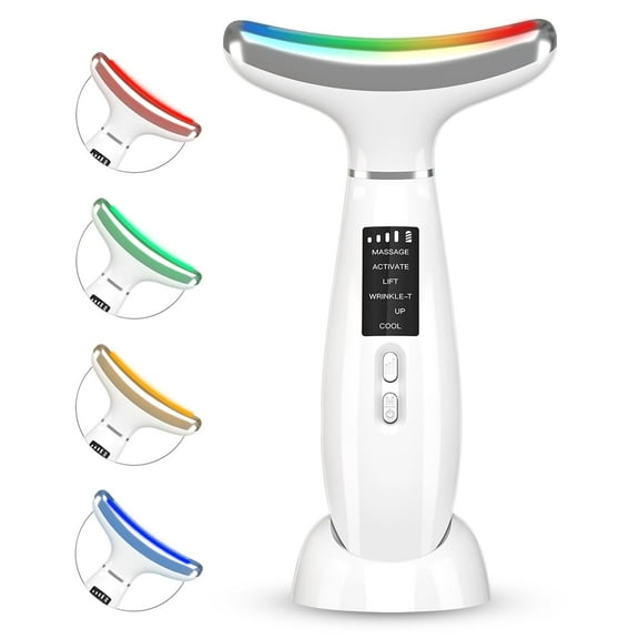 Red-Light-Therapy-for-Face and Neck, Anti-Aging Facial and Neck Massager, Soothing and Relaxing Face Massager Device with 4 Color LED Therapy, Vibration and Thermal Functions for Skin Care (White)
