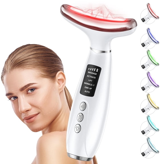 Red Light Therapy for Face & Neck, Face Massager Tool, 7-Color LED Phototherapy Device with Lifting, Heat & Vibration