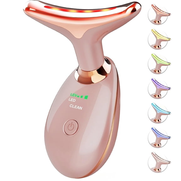 Red-Light-Therapy-for-Face-and-Neck, 7 Color Face Massager Tool for Wrinkles, Double Chin, Vibrating Facial Massager with Thermals for Skin Care, Glossy White