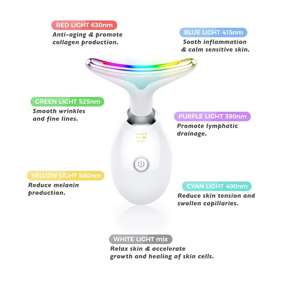 Red-Light-Therapy-for-Face and Neck, Red Light Therapy Wand, 7 Color Led Face Neck Massager for Skin Care, White