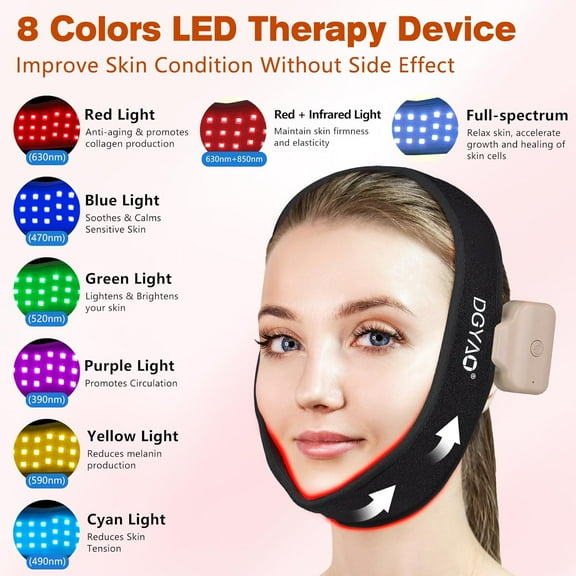 Red Light Therapy for Neck Chin Firming V Face Lifting, 8 Colors Wireless LED Belt with Rechargeable Battery - Dog House