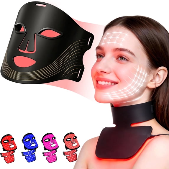 Morfone Red Light Therapy for Face and Neck, 4 Modes Face Mask Light Therapy with Neck Masks, 850nm Infrared & Red Light Mask for At-Home & Travel, Ideal Gift for Woman