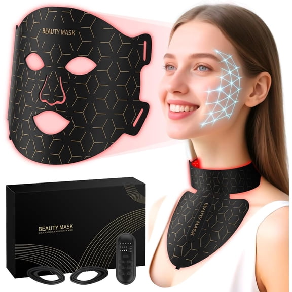 Red Light for Face & Neck, Red Light Mask with 850nm NIR, 7-1 Colors LED Light mask, LED Face & Neck Mask for Anti-Aging