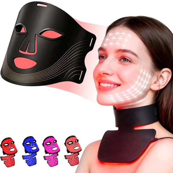 Morfone Red Light Therapy for Face and Neck, 4 Modes Face Mask Light Therapy with Neck Masks, 850nm Infrared & Red Light Mask, Skincare Gift for Women Wife Mom