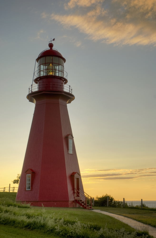 Red Lighthouse At Sunset La Martre Quebec Canada Canvas Art - Philippe Widling Design Pics (24 x 38)