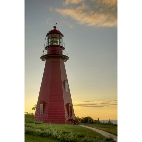 Red Lighthouse At Sunset; La Martre Quebec Canada Poster Print