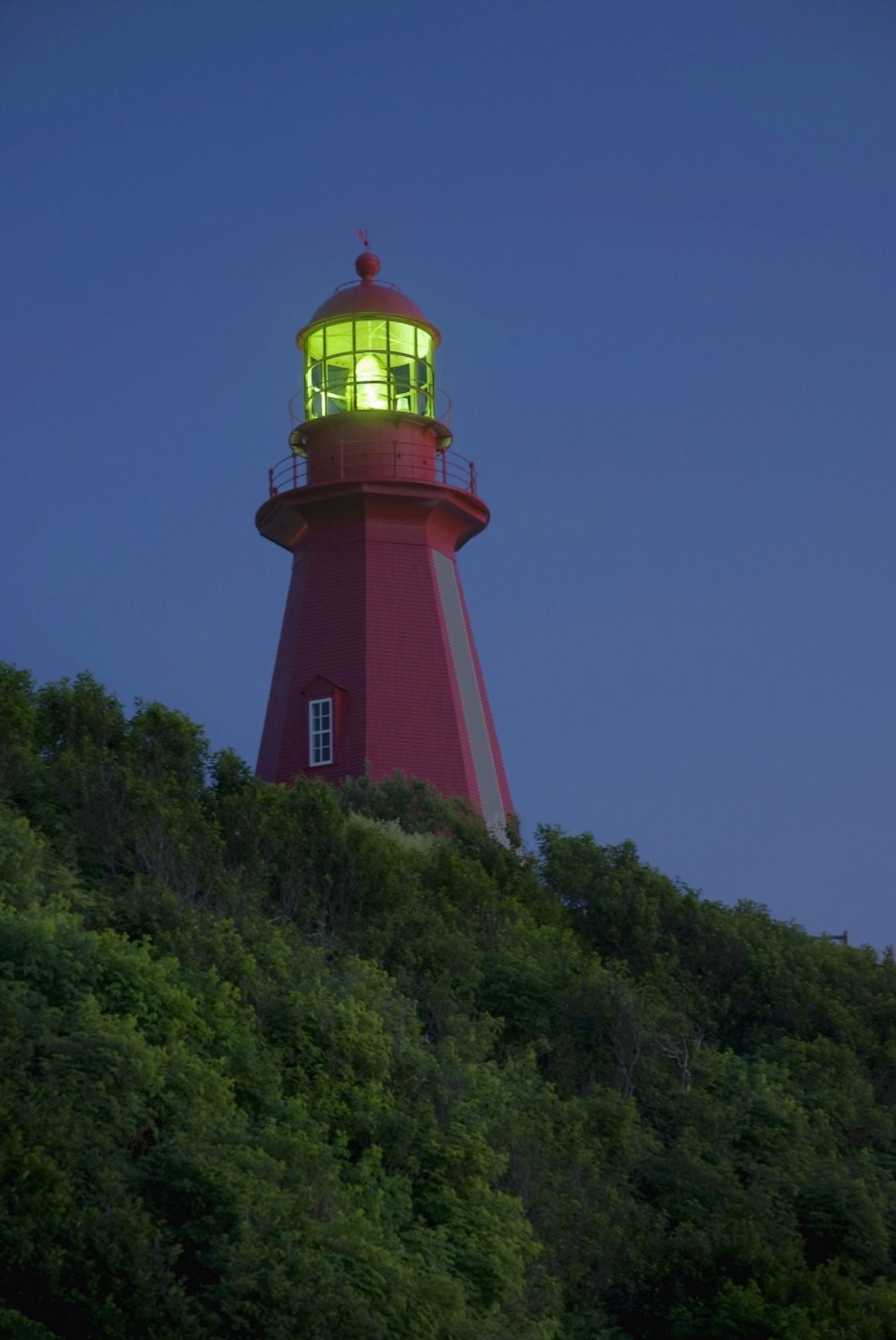 Red Lighthouse Illuminated La Martre Quebec Canada Canvas Art - Philippe Widling  Design Pics (12 x 18)
