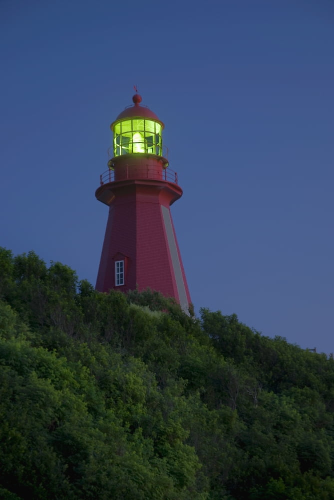 Red Lighthouse Illuminated La Martre Quebec Canada Canvas Art - Philippe Widling Design Pics (24 x 36)
