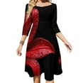 thumbnail image 1 of Red Lily Dark Background Water Drops Womens Summer Dress Tie Back A Line Flare Dress, 1 of 9