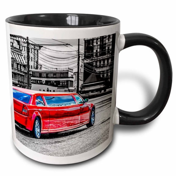 3drose, Red Limousine Car Moves Along the Street. Stylized Photo, 11oz Two-tone Black Mug