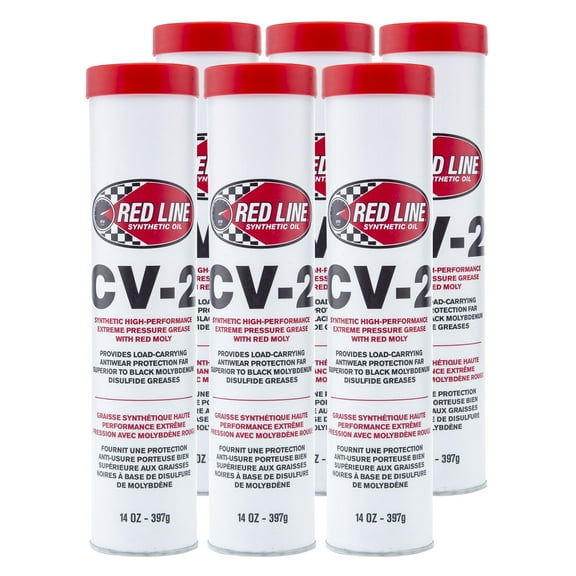 Red Line - 80402 High Performance CV-2 Synthetic Grease Cartridge with Red Moly, 14oz, 6 Pack