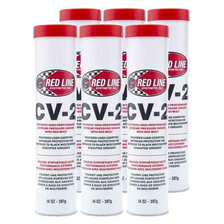 Red Line - 80402 High Performance CV-2 Synthetic Grease Cartridge with Red Moly, 14oz, 6 Pack