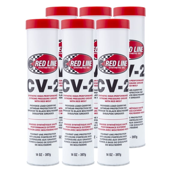 Red Line - 80402 High Performance CV-2 Synthetic Grease Cartridge with Red Moly, 14oz, 6 Pack