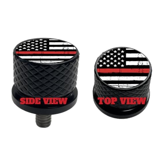 Red Line American Flag Large Knurled Aluminum Rear 1/4-20 Black Seat Bolt Fits Harley Davidson 1996-2024+. Custom Made In the USA