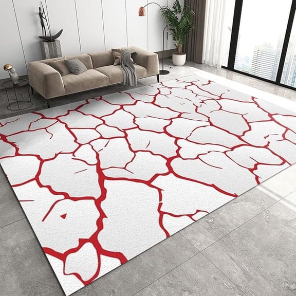 Red Line Art Texture Area Rugs, Abstract Red Crack Soft Washable Carpet, Upholstery Rug With Non-Slip Backing For Kids Boys Girls Bedroom Living Room Dining Room Study 5x6ft
