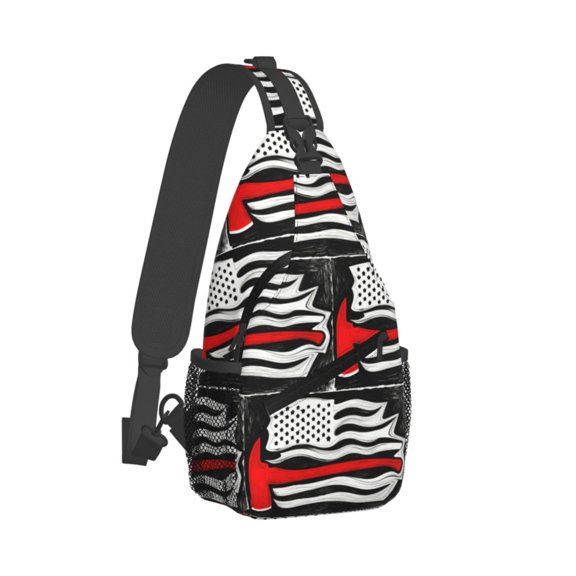 Red Line Flag Firefighter Sling Crossbody Bag Cross Body Backpack Travel Hiking Daypack