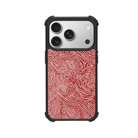 Red Line Heart Pattern Shockproof Case For iPhone 12 13 14 15 16 Pro Max Series – TPU Bumper + Hard PC Back, Air-Cushion Corners
