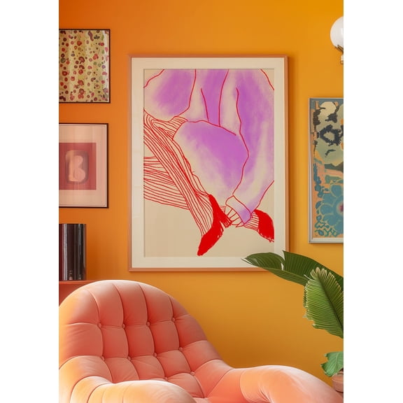 Red Line Woman 70s Psychedelic Wall Art, Unframed Canvas 8x10in