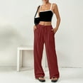 thumbnail image 1 of Red Linen Pants Women's Spring and Summer Thin Solid Color Cotton and Linen Pocket Pants Casual Pants, 1 of 6