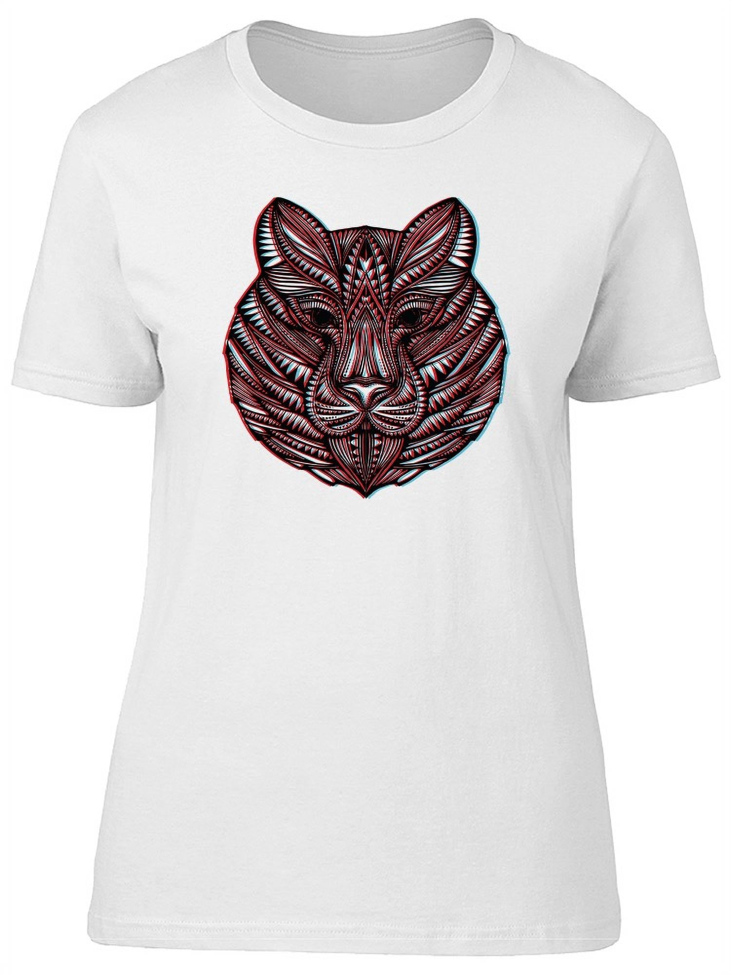 Red Lines Tiger Head Boho T-Shirt Women -Image by Shutterstock, Female ...