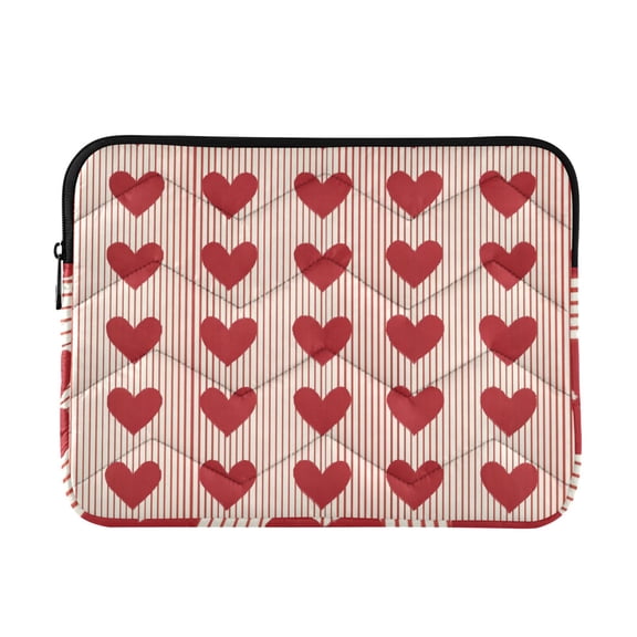 Red Lines with Hearts Cute Valentine Quilted Laptop Protective Cases Computer Sleeves Tablet Bags Briefcases M