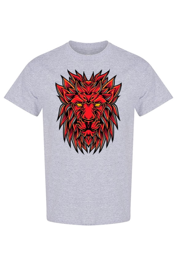 Red Lion Head Graphic T-Shirt Men -Image by Shutterstock, Male Medium