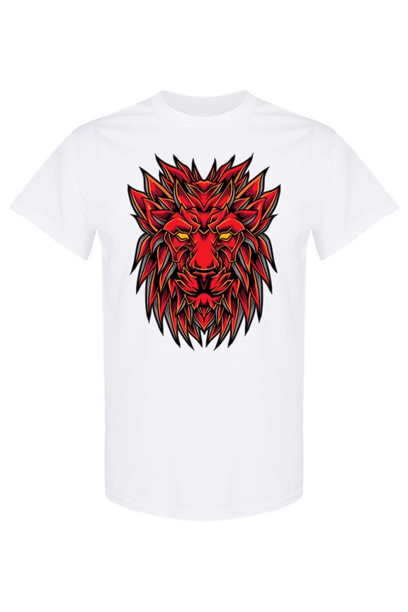Red Lion Head Graphic T-Shirt Men -Image by Shutterstock, Male x-Large