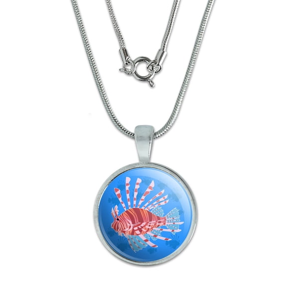 Red Lionfish Invasive Species 0.75" Pendant with Sterling Silver Plated Chain