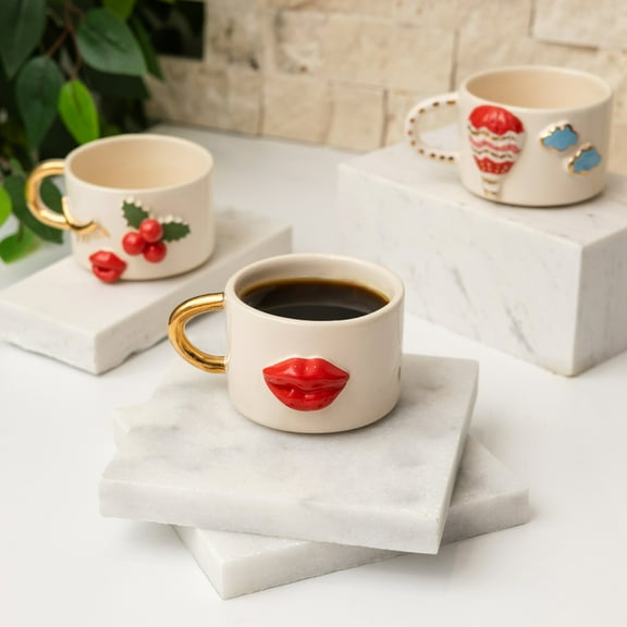 Handmade Red Lip Handmade Ceramic Mug & Natural Ceramic Art With Gold Plated Handle
