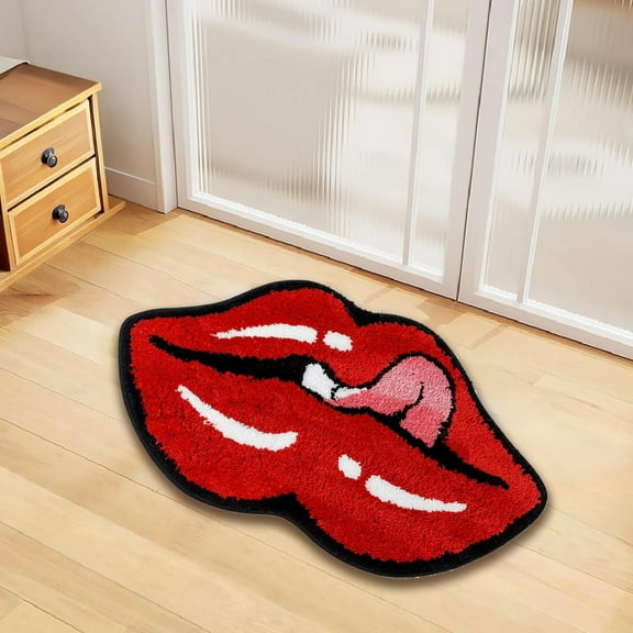 Red Lip Bath Mat for Bathroom, Home Decoration Mats, Absorbent Bath Carpet, 15.8 × 23.6 in