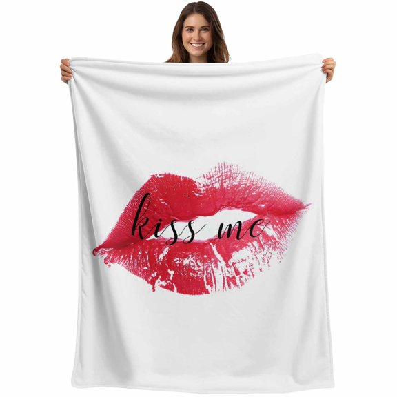 Red Lip Blanket Soft Cozy Warm Throw Blanket for Couch, Plush Fuzzy Flannel Fleece Blankets for Sofa, Kiss Love Abstract Art Bed Blankets Lightweight Gifts for Women, 40"x50"
