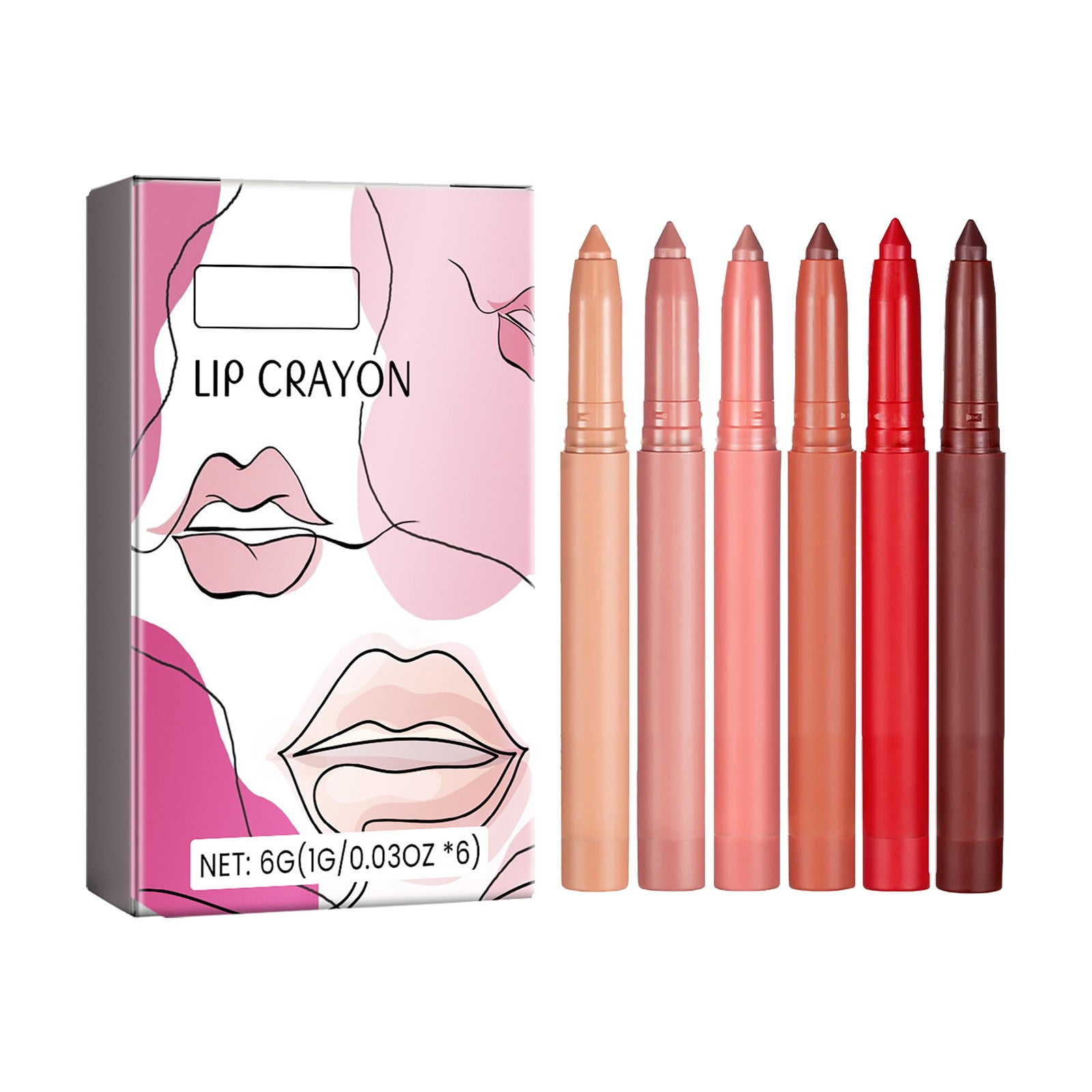 Red Lip Liners for Women, 6 Color Lip Liner Natural Lip Color Long Lasting Non Stick Non Off