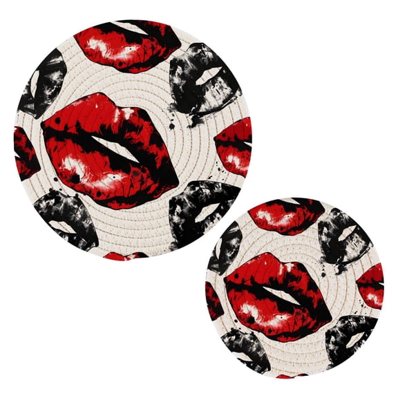 Red Lip Pot Holders Set Trivets Hot Pads Cotton Mats for Cooking