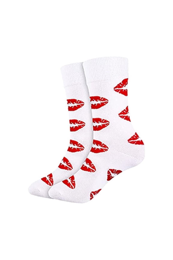 Red Lip Print Crew Socks, Novelty Kiss Socks Unisex One Size, 100% Polyester Fun Gift, Casual Crew Length Socks for Men and Women,Size Free Size