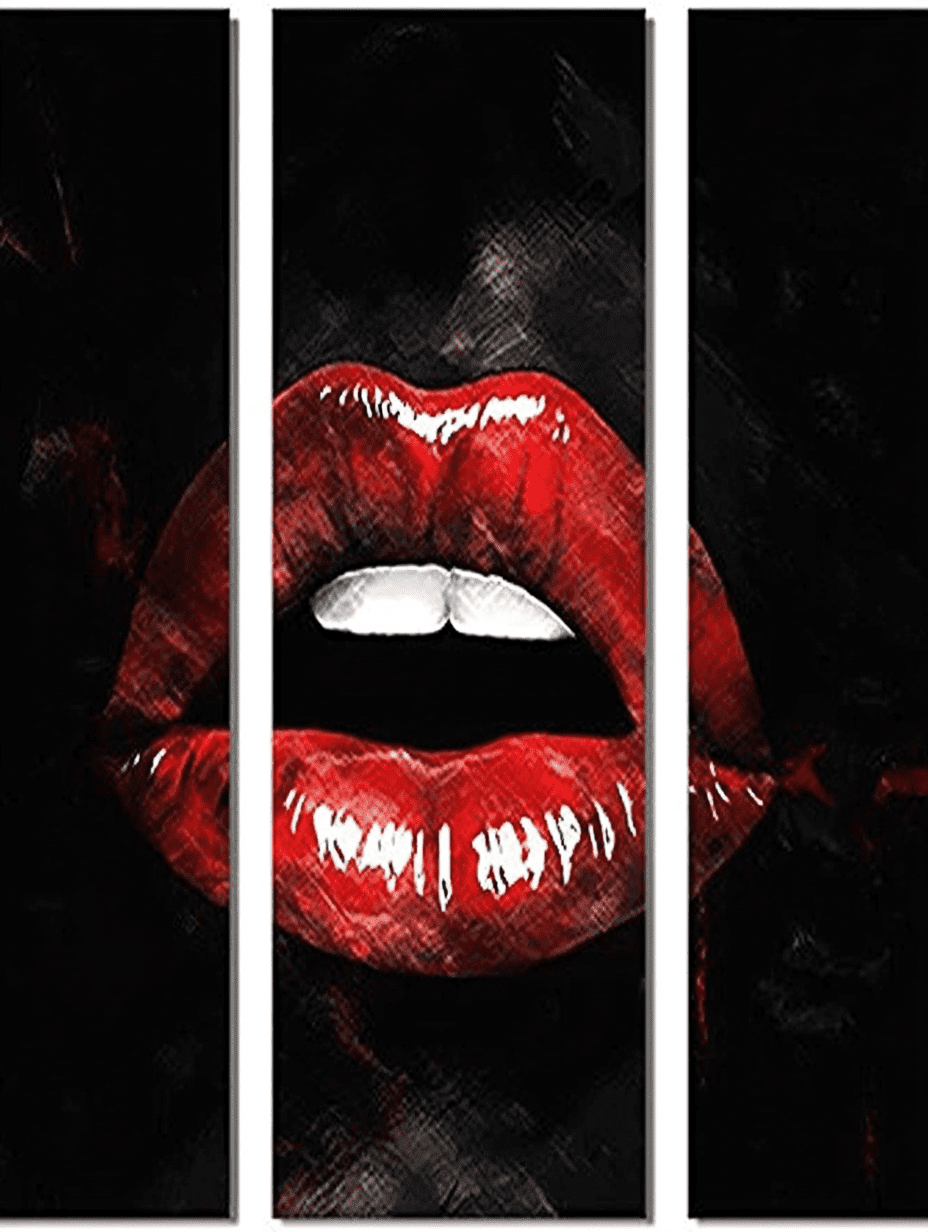 Red Lips Abstract Canvas Painting，Suitable for Living Room，Bedroom ...