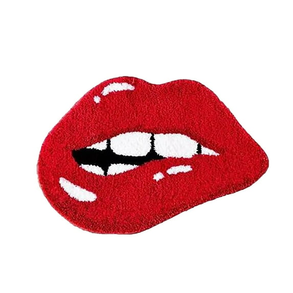 Red Lips Bath Mat Funny Lips Shaped Bathroom Rug Washable Small Area Rugs for Valentine's Day Halloween Party Door Bathroom Bathtub Decor Supplies