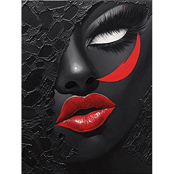 Red Lips Black Lace Abstract Canvas Wall ArtSuitable for Living Room Bedroom Office Hotel Restaurant Cafe Decoration