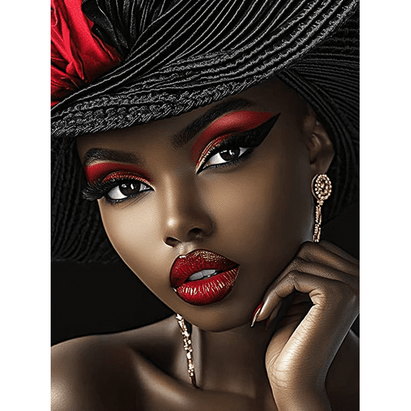 Red Lips Black Woman Canvas Art Print Wall Decor Suitable for Living Room Bedroom Bathroom Office Hotel and More.