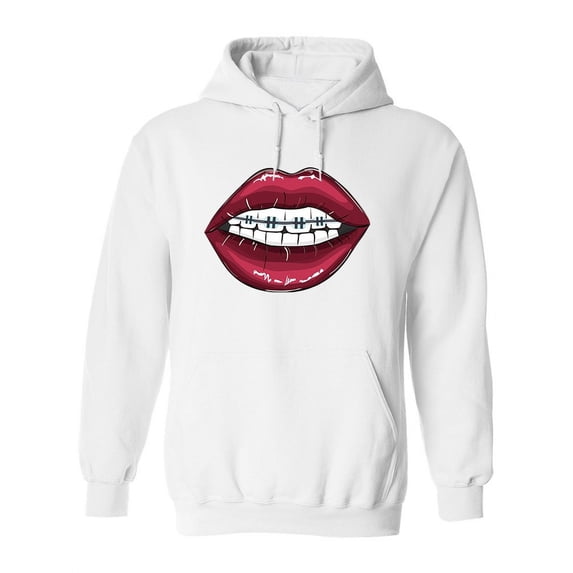 Red Lips Braces Hoodie Women -Image by Shutterstock, Female Large
