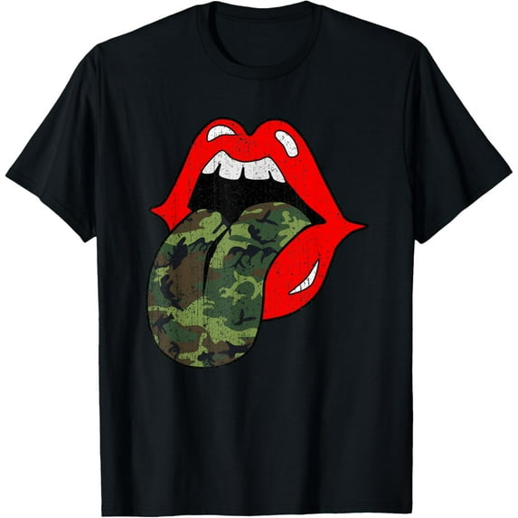 Red Lips Camo Tongue Shirt Retro Vintage Trendy Camouflage T-Shirt