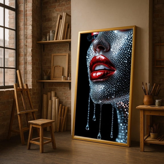 Red Lips Crystal Face Wall Art Print, Unframed Paper Poster 24x36in