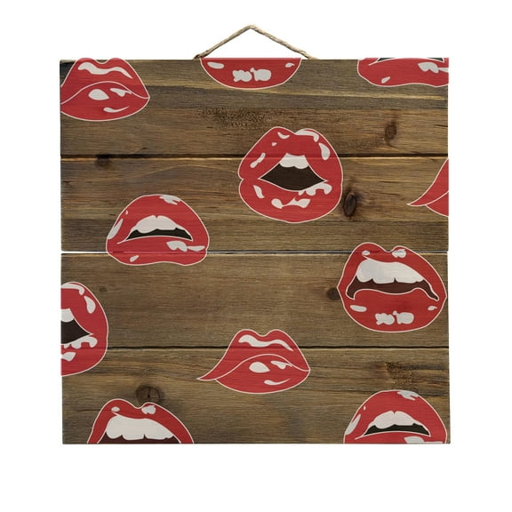 Red Lips - Decorative REAL WOOD Wall Art - Faux Pallet Look